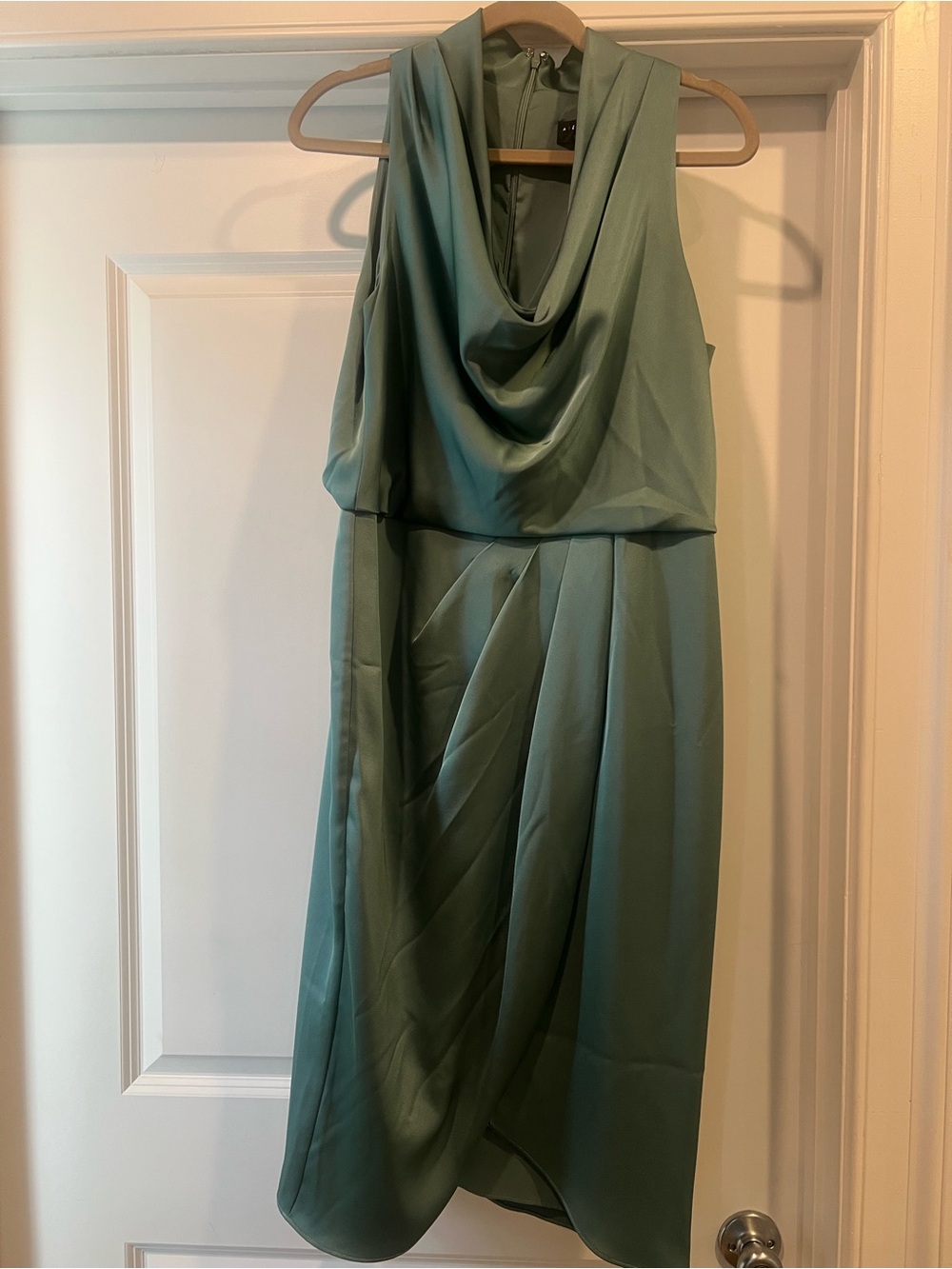Aidan Mattox Sage Green Cowl Neck Midi Dress